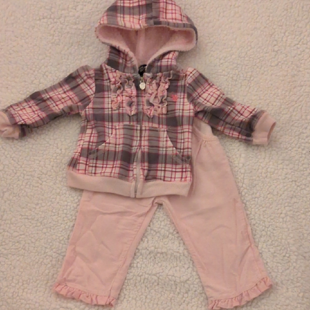 U.S. Polo Assn. Pink and Gray Plaid Kids Set.  Jacket And Pants Set.
